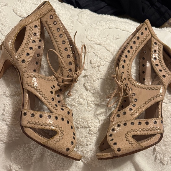 Miu Miu Tan/Pink Distressed Cutout Heels - Picture 2 of 14